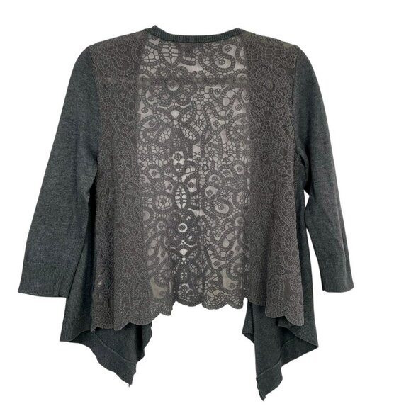American Eagle Lace Back Open‑Front Gray Cardigan Women’s L Cotton Blend - Picture 4 of 14